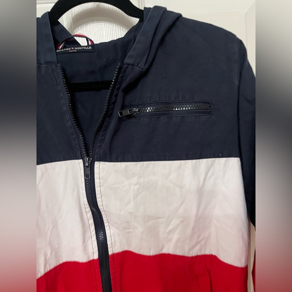 Brandy Melville Windbreaker Jacket‎ red white and blue stripe one size - Picture 7 of 10